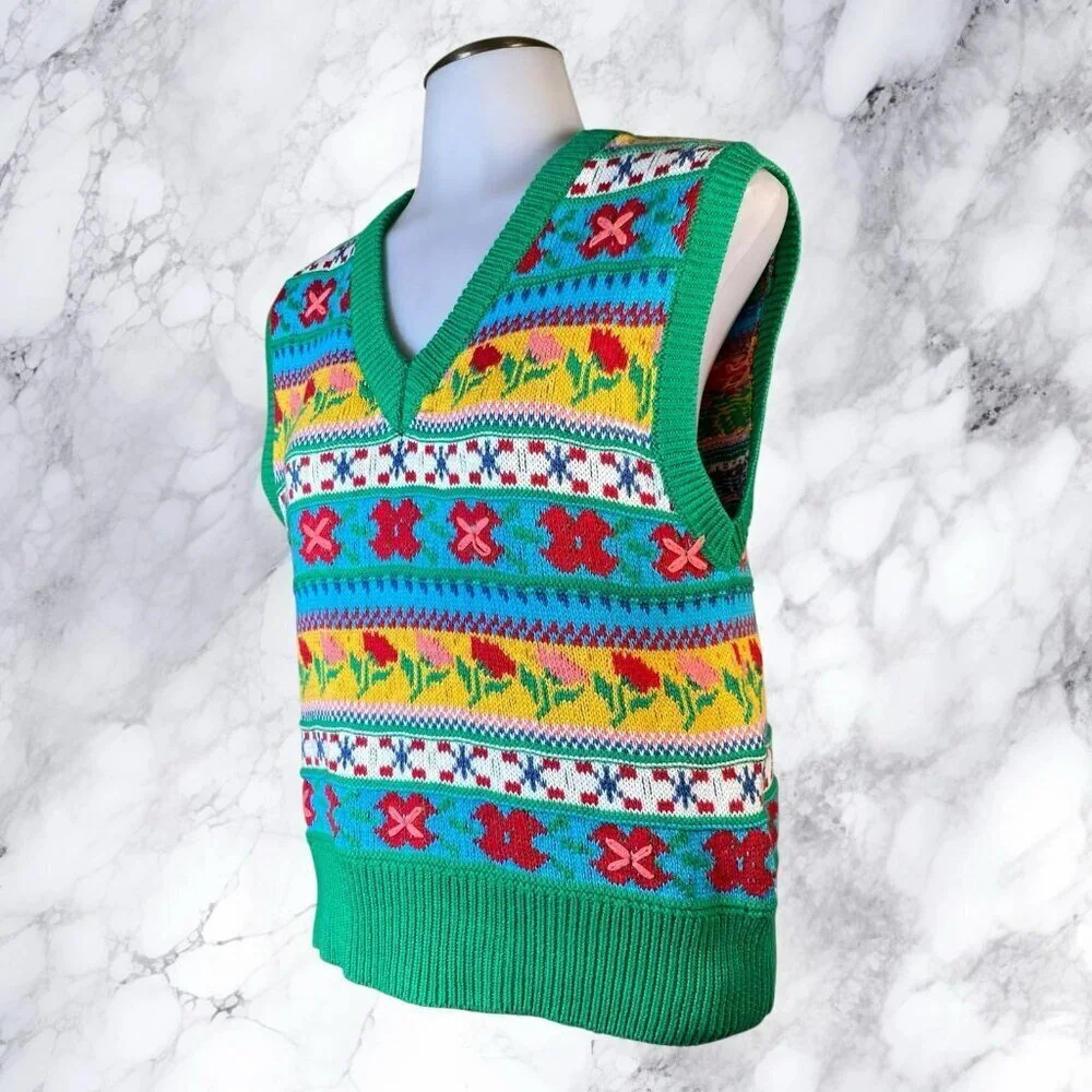 Zara Colorful Cottage Embroidered Knit Vest